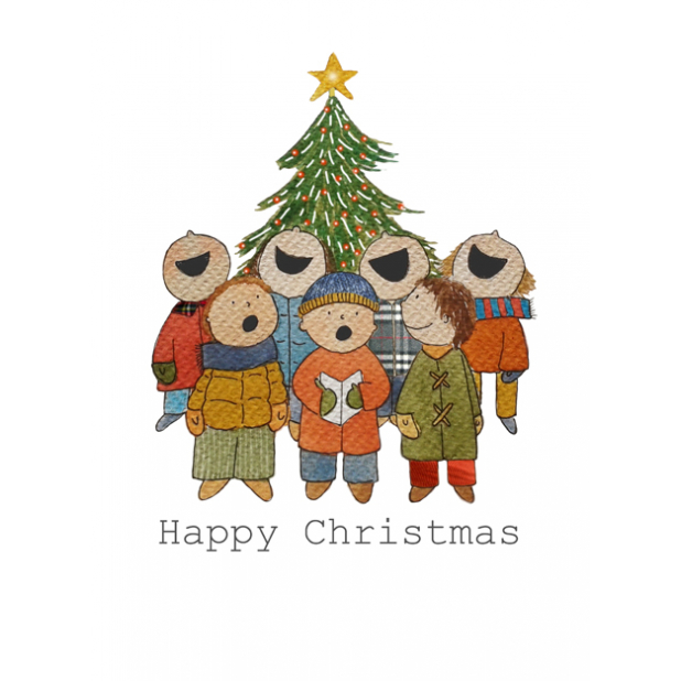 Christmas card, Carol Singers, Christmas tree, Happy Christmas