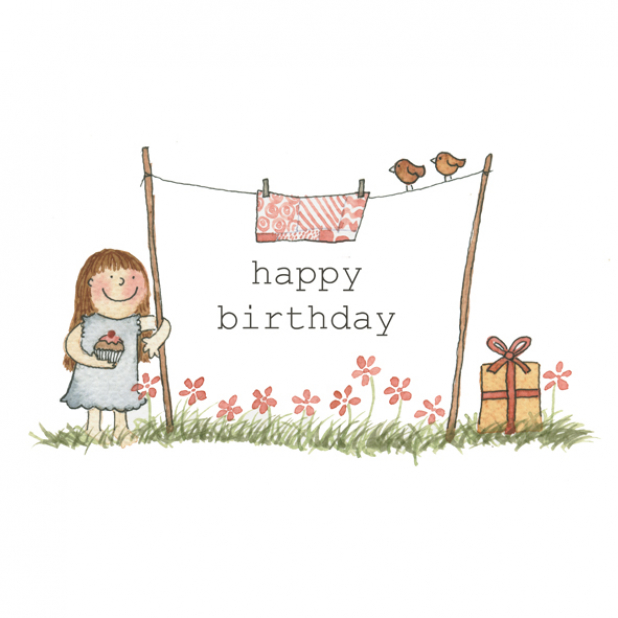high quality birthday card for girl - design of girl in a garden