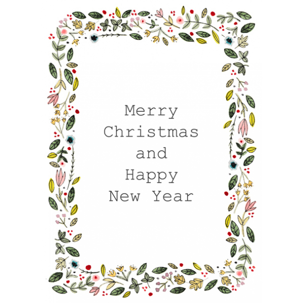 Flowers and leaves, Christmas card, Christmas, Merry Christmas, Happy Christmas