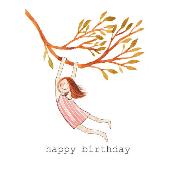 happy birthday, birthday, birthday card, swinging tree, girl, birthday girl