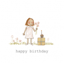 Happy Birthday Girl Flowers Presnt Cake Watercolor painting