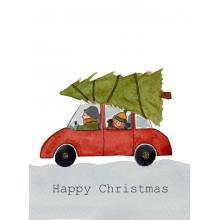 Christmas card, Tree on car, Christmas tree, Happy Christmas