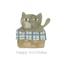Happy Birthday Cat Basket Watercolor painting