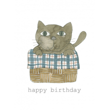 Happy Birthday Cat Happy Birthday Cat Basket Watercolor painting