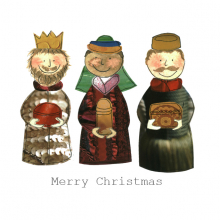 Christmas card, three kings, wise men, presents, Merry Christmas