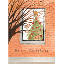 Window and robin Christmas card, Christmas, Merry Christmas, Happy Christmas